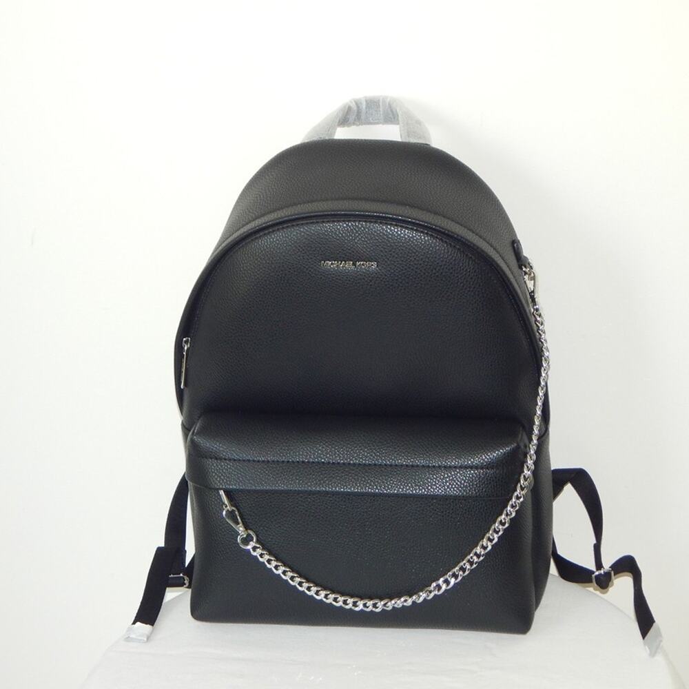 NWT Michael Kors SLATER MK Logo Laptop Compatible Chain Large Backpack Black